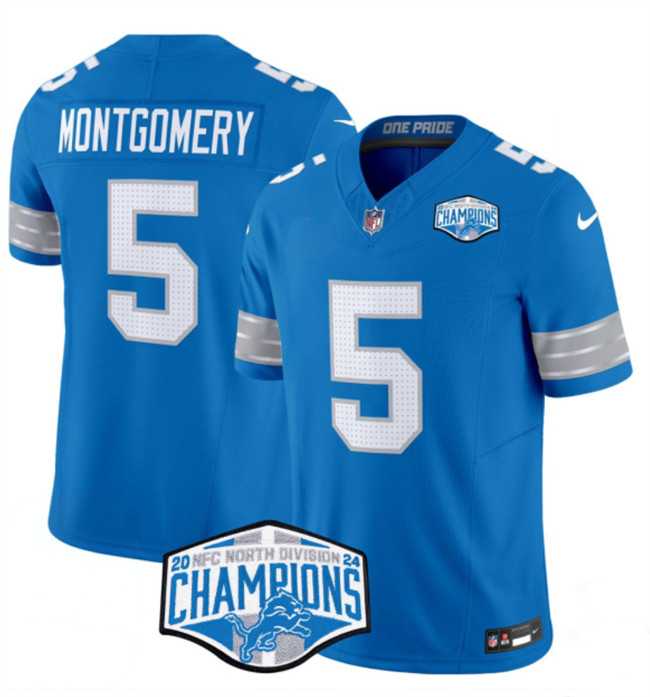 Men%27s Detroit Lions #5 David Montgomery Blue 2024 NFC North Champions F.U.S.E. Vapor Limited Stitched Jersey->detroit lions->NFL Jersey